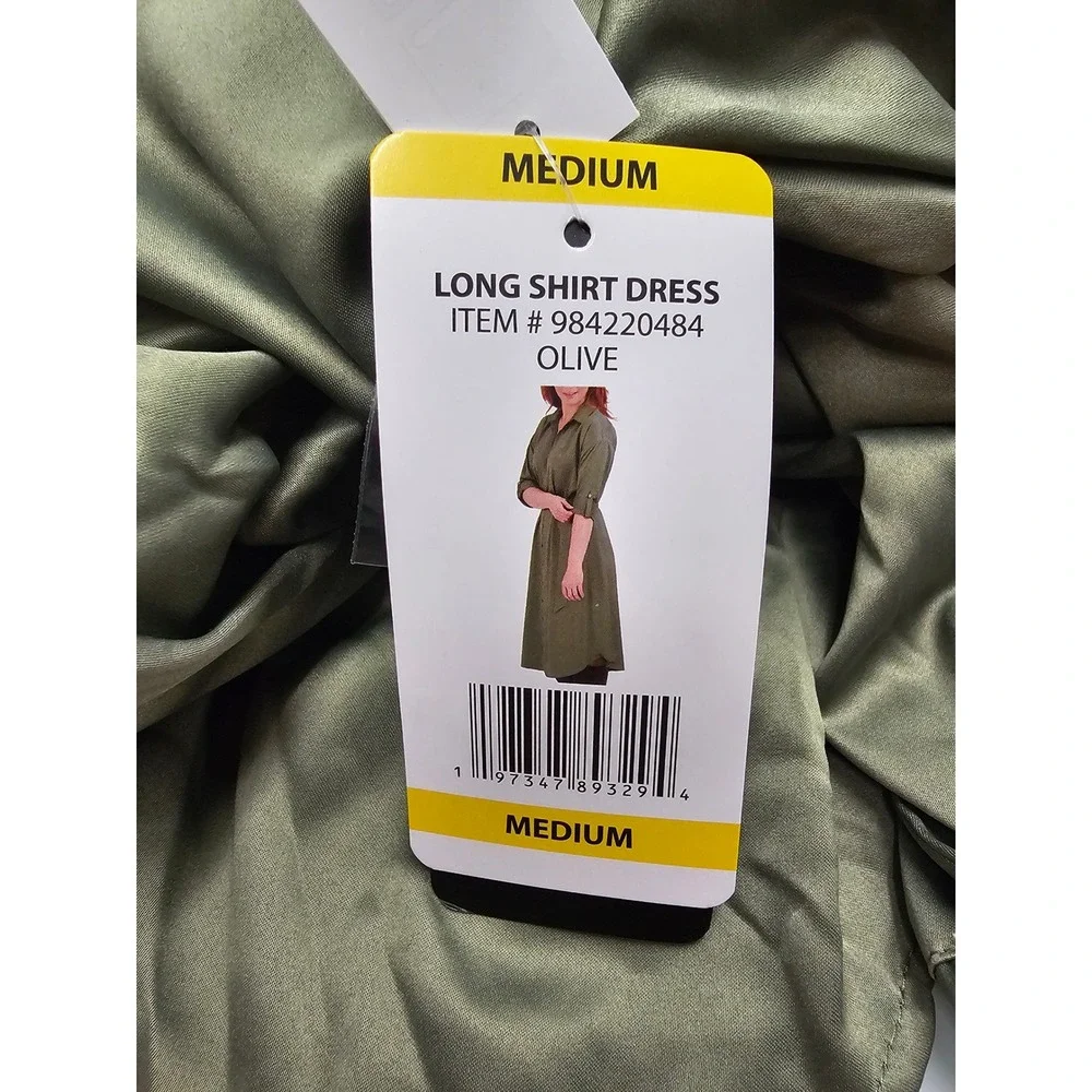French Connection Womens Long Shirt Dress Olive Polyester Casual Size Medium
